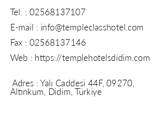Temple Class Hotel iletiim bilgileri